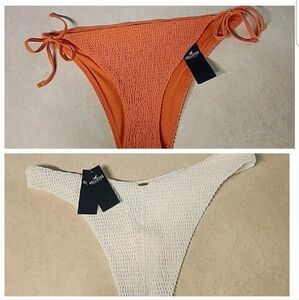 NWT 2 Hollister Swim Bikini Bottoms Womens XL Orange Tie White Cheeky  Swimwear